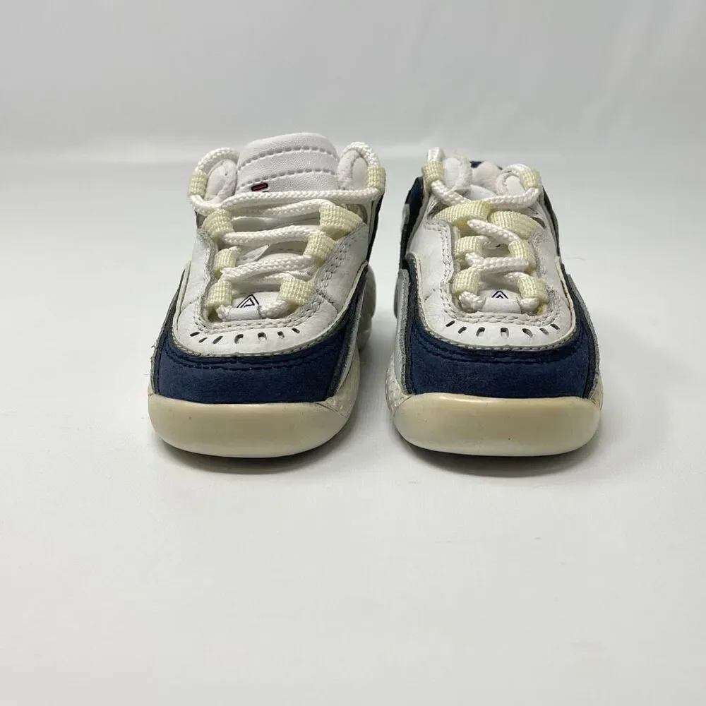 Baby Fila White Blue Lace Up Shoes Sneakers Kicks Infant Size 4 Leather Upper